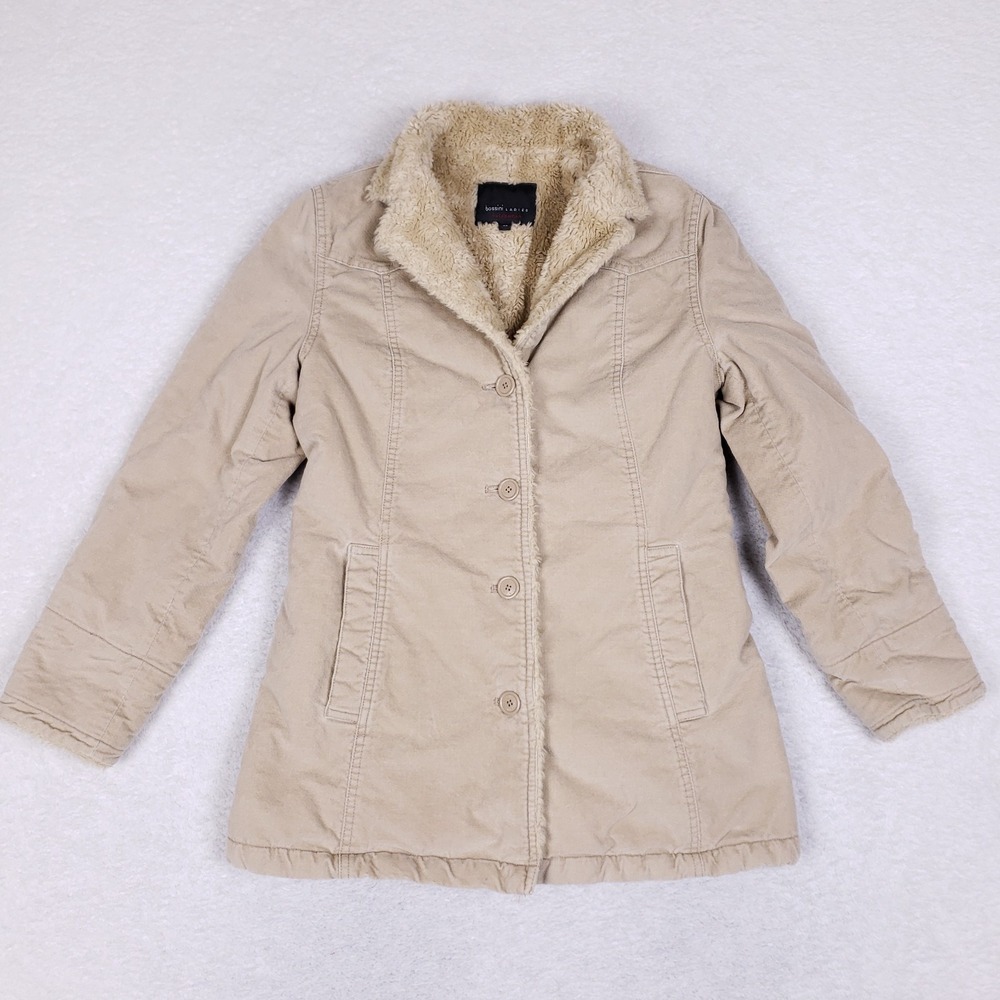 Bossini Ladies Sherpa Lined Button Coat XS Beige‎ Faux Fur Winter Jacket
